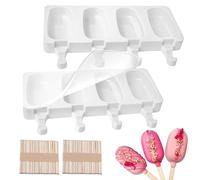 2 Unidades Moldes Helado con 100 Palos Madera y Palitos, 4 Cavidades Molde Helados Silicona Reutilizables para Niños y Adultos, Molde Paletas para Hacer Postre, Congelado, Popsicle,Bricolaje,Chocolate