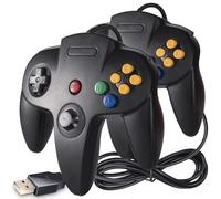 2 unidades N64 Classic USB Controller, kiwitatá Retro N64 Bit USB Wired PC Game Controller Gamepad Joystick para Windows PC y Mac Retro Pie Negro
