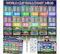 2 unidades Póster interactivo plegable del Mundial de Fútbol 2026, escrito a mano con acuarela, con información sobre los equipos y calendario de partidos del Mundial. Póster para decorar la pared del