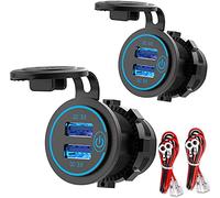 [2 Unidades] QC 3.0 Dual USB Enchufe 12 V/24 V Coche con Interruptor, Quick Charge 3.0 Cargador de Coche Empotrable, Resistente al Agua, Encendedor de Cigarrillos, Caja USB, LED Azul