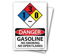 (2 unidades) Señal autoadhesiva de advertencia de gasolina, no fumar, sin llamas abiertas, 7 x 10 pulgadas, calcomanía de advertencia de gasolina para tanques, almacenamiento NFPA Gasolina 1-3-0