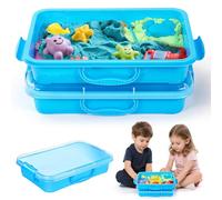 2 unidades Sensory Bin con tapa para niños, Play Sand con caja de arena, juguete con asa para niños, caja de arena portátil Sensory para niños, bandeja de plástico para agua, arena, perlas y más (azul