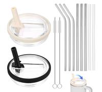 2 Unidades Tapa Prueba Fugas para Stanley Cup 40 oz Accesorios（Negro|beige）|Reutilizable|Desmontable|Fácil de Limpiar|Completo: 6 Pajitas Pajitas de acero inoxidable|2 mangueras|2 Cepillo de limpieza