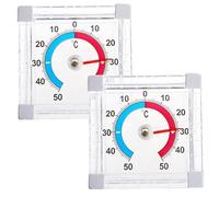 2 unidades Termómetro para ventana exterior autoadhesivo sin necesidad de taladrar, termómetro exterior para ventana, resistente a la intemperie (+-50 °C) para jardín y casa, medición analógica de