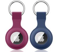 【2 unidades】 Wanme Funda para Apple AirTag colgante con llavero, funda de silicona portátil AirTags para Apple AirTag Case Tracker (rosa y azul marino)