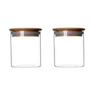 2 unids 250 ml de vidrio transparente de bambú tapa de madera aire apretado contenedores de almacenamiento de alimentos para grano de café hojas sueltas contenedores de té galletas de azúcar