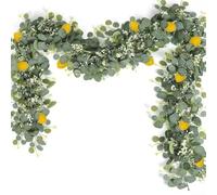 2 unids Artificial Eucalipto Vine con flores de aliento de bebé guirnalda de follaje de seda para arco de boda al aire libre jardín decoración de la pared del hogar 180cm verde (limón)
