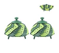2 UNIDS Cesta de Cocción Plegable Plegable Rejilla de Cocción Telescópica Resistente a Altas Temperaturas para Verduras Frutas Plástico PP TPR Goma Verde 14x14x11.5cm