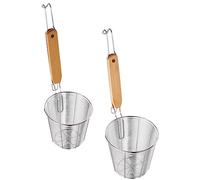 2 UNIDS Cesta de Pasta Malla Araña Dumpling Fideos Colador Acero Inoxidable Cocina Tamiz Fino con Mango Madera Filtro Cestas Cucharón