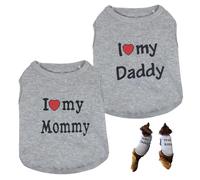 2 Unids Cómodo y Cálido Chaleco para Mascotas con Impresión Divertida I Love My Daddy & Mommy Camisas para Gatos Camisa Lavable para Gatos para Amantes de Suministros para Mascotas Ropa para Perros