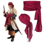 2 Unids/set Conjunto de Bandana Pirata y Cinturón, Lona Disfraz de Pirata de Halloween Mujeres y Hombres Accesorios Vikingos del Renacimiento Medieval para Adultos Halloween Carnaval Bandana, H