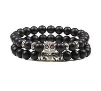 2 unids/set de pulseras clásicas de búho con cuentas de piedra de malaquita Natural para hombres, joyería de Lava negra de ojo de tigre, pulsera para parejas de 8mm, estilo 1