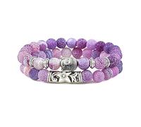 2 unids/set de pulseras de cabeza de Buda para hombre, pulsera de piedra de Lava negra de ojo de tigre Natural para mujer, joyería de oración de Yoga de 8mm, estilo 14