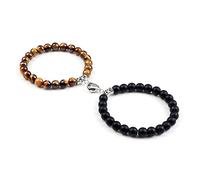 2 unids/set pareja pulseras hombres 8mm Natural ojo de tigre malaquita cuentas de piedra corazón imán brazalete amistad mujeres Yoga joyería, estilo 3