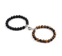 2 unids/set pareja pulseras hombres 8mm Natural ojo de tigre malaquita cuentas de piedra corazón imán brazalete amistad mujeres Yoga joyería, estilo 5