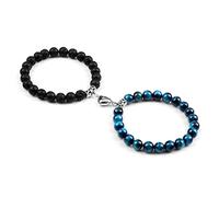 2 unids/set pareja pulseras hombres 8mm Natural ojo de tigre malaquita cuentas de piedra corazón imán brazalete amistad mujeres Yoga joyería, estilo 6