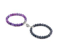 2 unids/set pareja pulseras hombres 8mm Natural ojo de tigre malaquita cuentas de piedra corazón imán brazalete amistad mujeres Yoga joyería, estilo 12