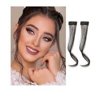 2 unids/set pelo sintético flequillo clip en la parte delantera flequillo ondulado rizado extensiones de pelo 30 cm largo natural dragón barba flequillo extensión de pelo para mujeres (marrón negro)