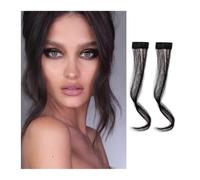 2 unids/set pelo sintético flequillo clip en la parte delantera flequillo ondulado rizado extensiones de pelo 30 cm largo natural dragón barba flequillo extensiones de pelo para mujeres (negro natural