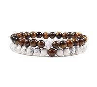 2 Unids/set Pulseras con Cuentas Brazaletes Set Piedra de Lava Natural Parejas Distancia Energía Cuerda Elástica Hombres Mujeres Mejor Amigo Joyería Regalo-6mm TigerEeyWhiteSet_CHINA