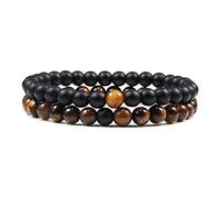 2 Unids/set Pulseras con Cuentas Juego de Brazaletes Piedra de Lava Natural Parejas Distancia Energía Cuerda Elástica Hombres Mujeres Mejor Amigo Joyería Regalo-6mm TigerEeys Set_CHINA