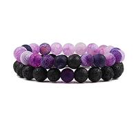 2 Unids/set Pulseras con Cuentas Juego de Brazaletes Piedra de Lava Natural Parejas Distancia Energía Cuerda Elástica Hombres Mujeres Mejor Amigo Joyería Regalo-Púrpura Set_CHINA