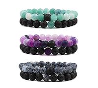 2 unids/set pulseras con cuentas, juego de brazaletes, piedra de lava natural, parejas, energía a distancia, cuerda elástica, hombres, mujeres, mejor amigo, regalo de joyería-CHINA_