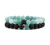 2 Unids/set Pulseras de Cuentas Juego de Brazaletes Piedra de Lava Natural Parejas Distancia Energía Cuerda Elástica Hombres Mujeres Mejor Amigo Joyería Regalo-Verde Set_CHINA