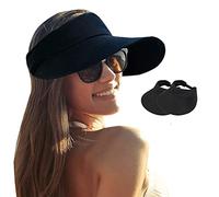 2 unids visera de sol de ala ancha sombrero de mujer grande protección UV Golf Beach Cap, diseño de Corea - negro - Talla única