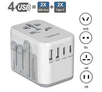 (2 USB-A & 2 USB-C, gray) 2026 TESSAN Universal Travel Plug Adapter All-in-one Travel Charger with USB Ports and Type C Wall Charge