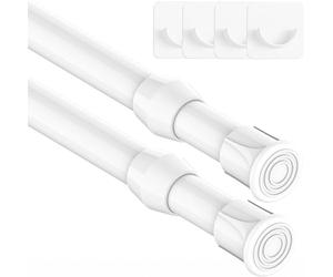 2 varillas telescópicas de tensión para cortinas, sin taladrar, barra extensible para estanterías, dormitorios, bricolaje, color blanco, 18-27 cm (diam. 13 mm)