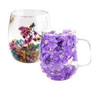 2 vasos de café de doble pared de 350 ml, flor seca, bonita taza con asa, aislada y resistente al calor, ideas de regalo para mujeres, madre, esposa, profesora y hermana
