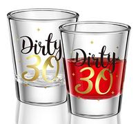 2 Vasos de Chupito de Dirty 30 Copas Divertidas de Vino para Fiesta de Cumpleaños de 30 en Negro y Dorado de 2 oz para Mujeres y Hombres Presentes Celebración de Feliz Cumpleaños de Treinta