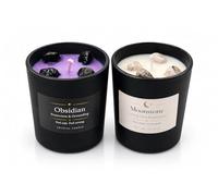 2 Velas Aromática de Soja con Piedra Luna y Obsidiana Natural - Velas Perfumadas de Jazmín y Lavanda - Vela Decorativa para Relax, Meditación y Regalo Original