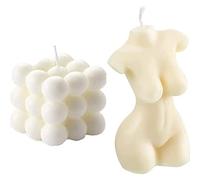 2 velas de burbujas - Cubo de cera de soja, forma de cuerpo femenino, perfumadas a mano, bonitas velas de cera para decoración del hogar y regalo (blanco cremoso)
