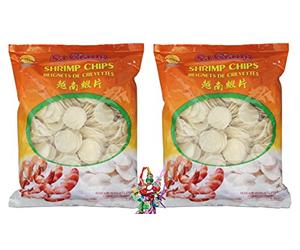 [ 2 x 1 kg] SA GIANG Galletas para gambas, no horneadas, Kroepoek # Y2 + un pequeño colgante de la suerte gratis