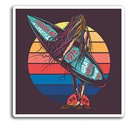 2 x 10 cm Enfriar Surf Tabla de Surf Chicas Pegatinas de Vinilo - Etiqueta de Equipaje portátil # 19567 (10 cm de Ancho)