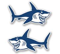 2 x 10 cm, gran tiburón blanco de vinilo adhesivo para ordenador portátil, iPad, coche, casco Fun Kids # 5105 - 10 cm de ancho x 5,5 cm de Tall