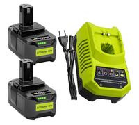 2 x 18V 5.5Ah Baterías de Repuesto (con Cargador) para Ryobi 18V Batería + 9.6V-18V 3A Cargador para Ryobi P106 P107 P108 P100 P102 P103 P105 Auto-LED Herramientas Eléctricas