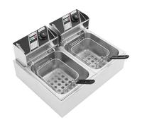 2 x 2,5 kW 12 litros doble freidora eléctrica de acero inoxidable control de temperatura independiente con cesta de fritura extraíble fácil de limpiar para gastronomía, aperitivos, hogar, restaurante