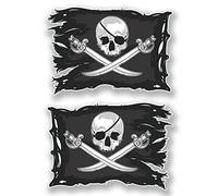 2 x 20 cm Jolly Roger cráneo bandera pirata pegatinas de pared de vinilo cabeza de muerte para ordenador portátil # 6623 - 20 cm ancho x 14 cm alto