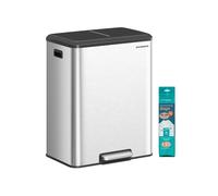 2 x 30 L Papelera Doble de Cocina para Reciclaje y Basura Plata Metálico