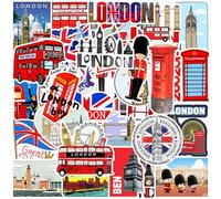 2 X 50 Piezas Londres Pegatinas Bus Rojo, Londres Stickers, London Viajes Stickers Set, Pegatinas Banderas Reino Unido para Adultos y Infantiles para Equipajes, Guitarras, Tazas