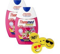 2 x 75 ml Theramed-JUNIOR 2 en 1 con sabor a fresa Pasta de dientes y enjuague bucal en uno! Enjuague bucal para niños pasta de dientes y mouthwash + 1 goma de borrar gratis de ManyMore*