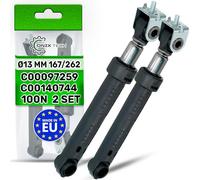 2 x Amortiguadores Lavadora 100N Ø13 mm 167/262 mm C00097259 para Indesit