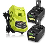 2 X baterías de 18 V 5,5 Ah para Ryobi + 9,6 V-18 V 3 A cargador (Negro) | Compatible para Ryobi 18V RB18L50 RB18L40 RB18L25 P108 P107 P122 P104 P105 P102 102