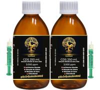 2 x CDS 250 ml. CueVitae® | 3000 ppm | Cristal Ámbar + Jeringa Estéril 10 ml | Solución Activada 0,3% en Agua Ultrapura | Autorizado para Desinfección de Agua de Consumo Humano.