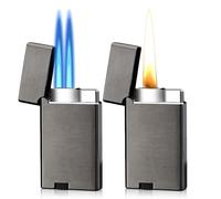2 mecheros de gas recargables, doble llama de chorro, eléctrico, resistente al viento, para velas, cocina, camping, barbacoa, chimenea, regalos para hombres (sin gas)