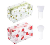 2 x Estuche de maquillaje con estampado de fruta, 2 mini cepillos para máscara facial, estuche transparente portátil y resistente al agua para viajes, regalo lindo para niñas,