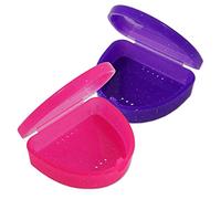 2 x estuches dentales finos para ortodoncia - caja para retenedores, bandejas de blanqueamiento, dentaduras postizas y más (rosa brillante y púrpura brillante)